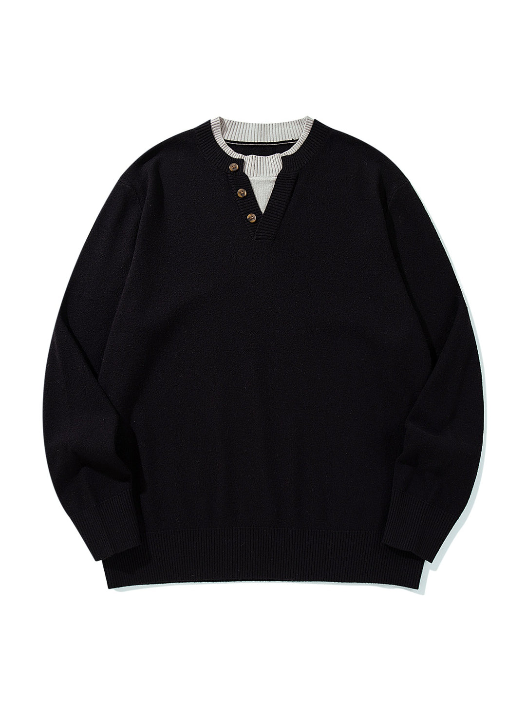 Unisex Gerippter Baumwollmix-Pullover mit Henley-Knopfleiste und Relaxed-Schnitt Drune