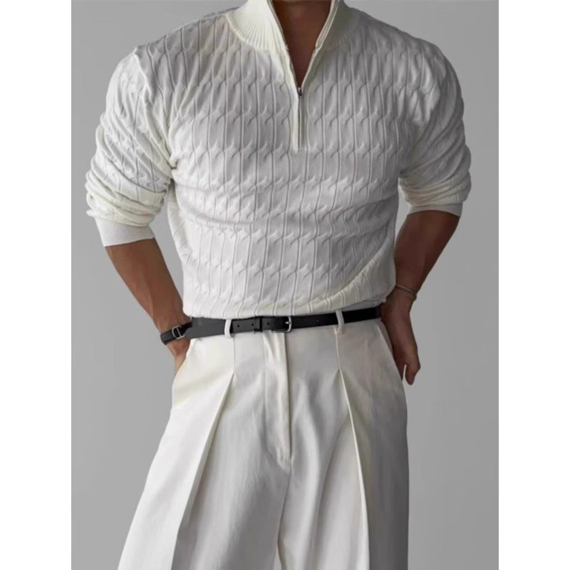 Herren Grobstrickpullover mit Stehkragen und Reißverschluss Drune