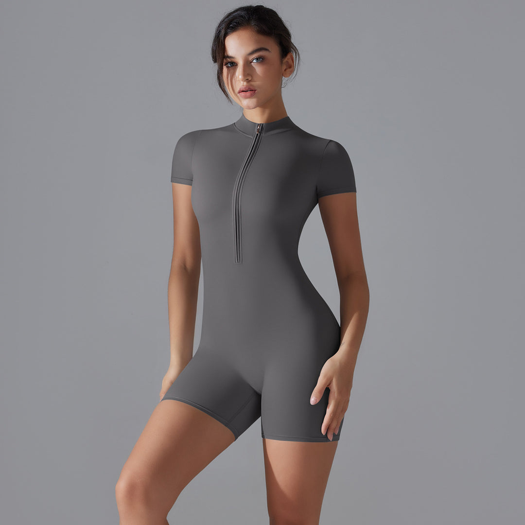 Damen Sportlicher Jumpsuit mit kurzem Arm und praktischem Reißverschluss Drune