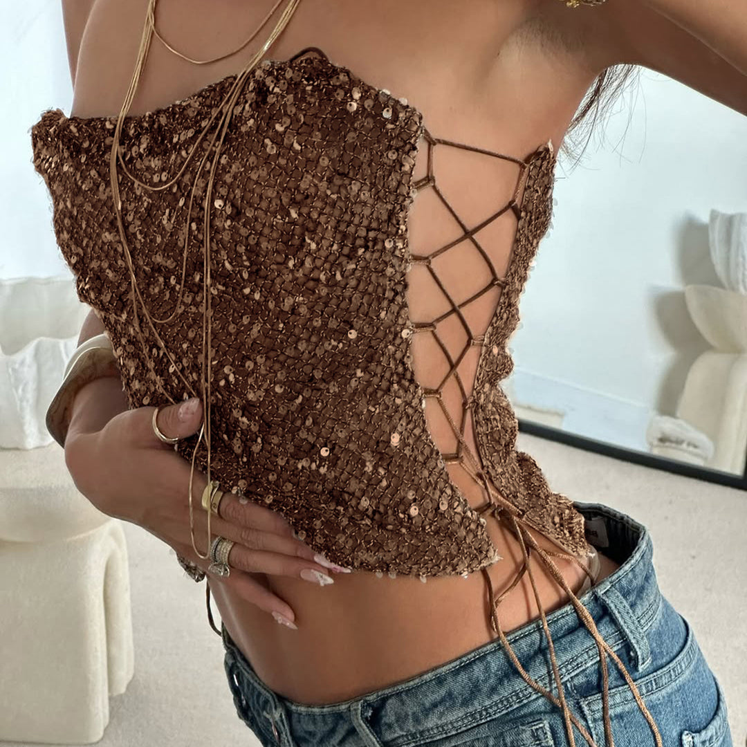 Damen Pailletten-Minikleid mit Leopardenmuster und verstellbaren Spaghettiträgern Drune