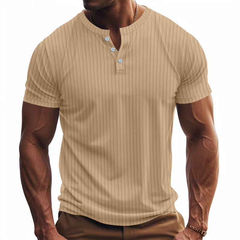 Herren Kurzarm Henley-Shirt mit Streifenmuster und praktischen Knöpfen Drune