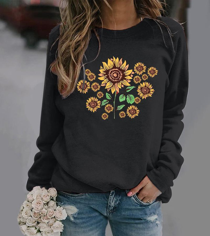 Damen Sweatshirt mit floralem Sonnenblumenmotiv und bequemer Passform Drune