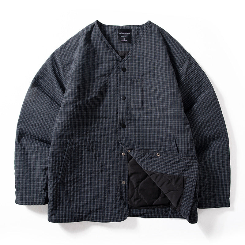 Herren Steppjacke ohne Kragen mit Druckknopfverschluss und seitlichen Eingrifftaschen Drune