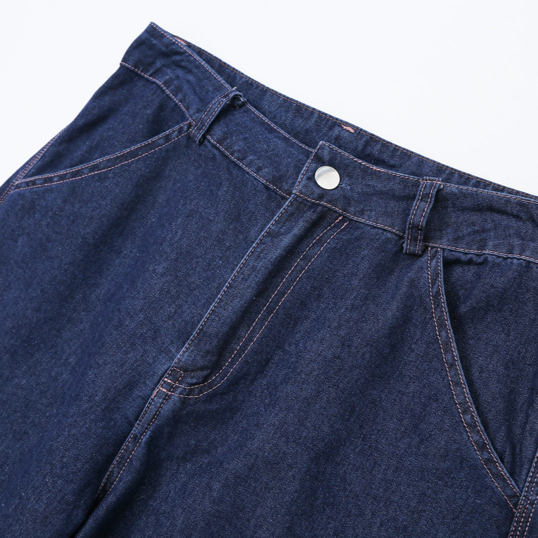 Damen High-Waist Weite Denim-Hose mit markanter Seitennaht und Retro-Silhouette Drune