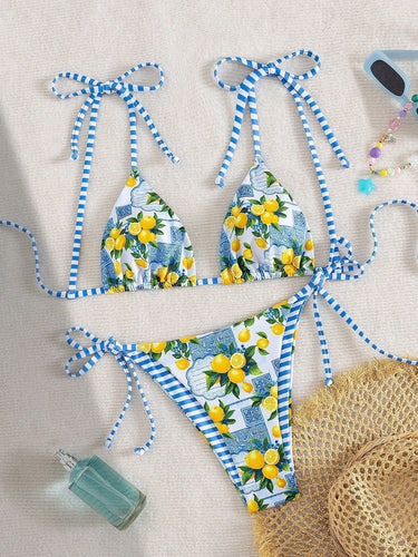 Damen Triangel-Bikini mit fröhlichem Zitrusmuster Drune