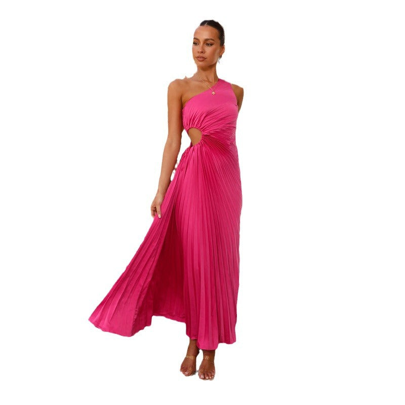 Damen Lange Plisseekleid mit asymmetrischem Schnitt Drune