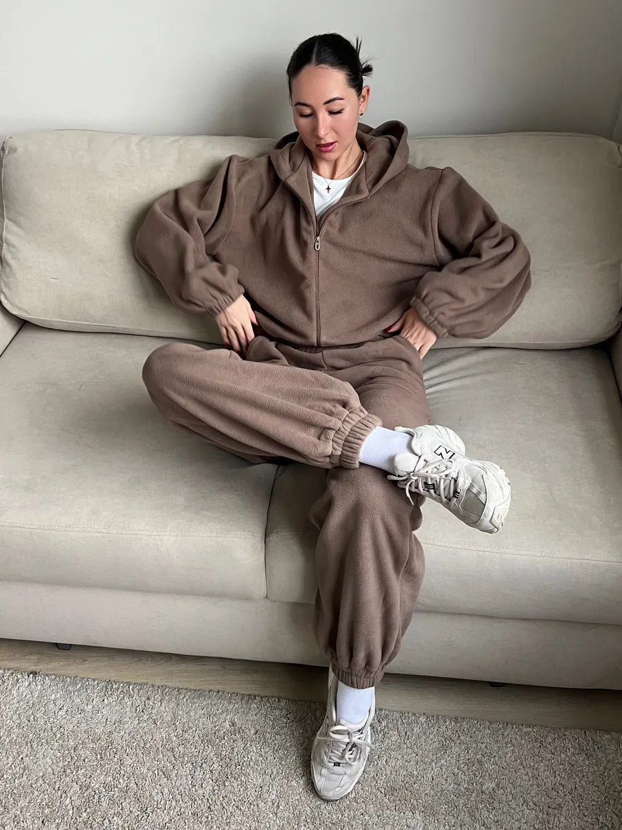 Damen Fleece-Anzug mit praktischen Taschen und Kapuze Drune