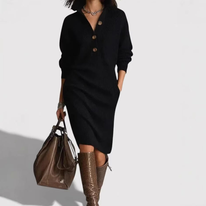 Damen Bequemes Strickkleid mit Knopfdetails