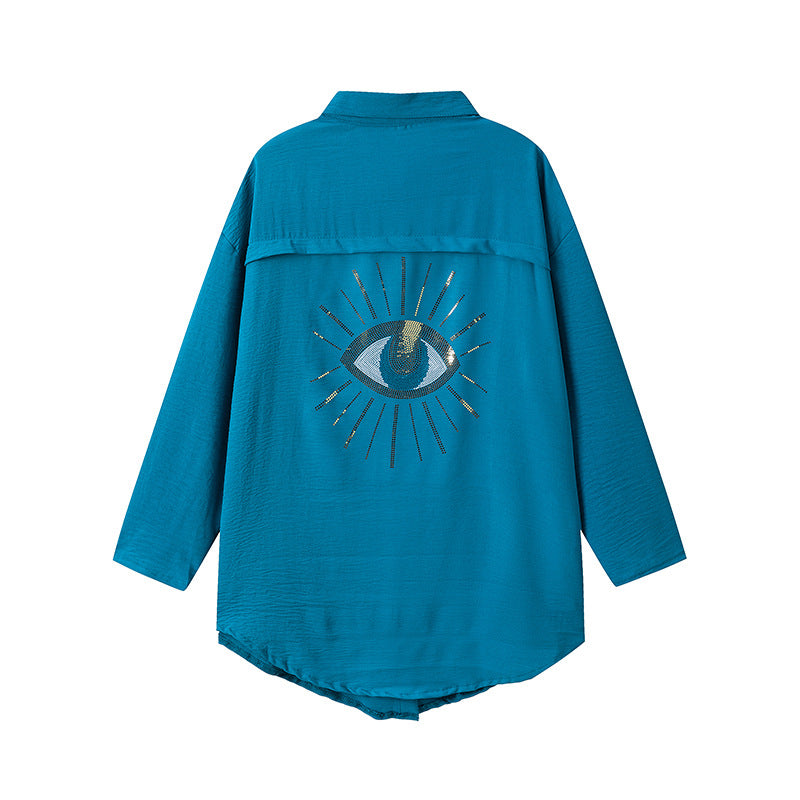 Damen Langarm-Hemdjacke mit auffälligem Augenprint Drune