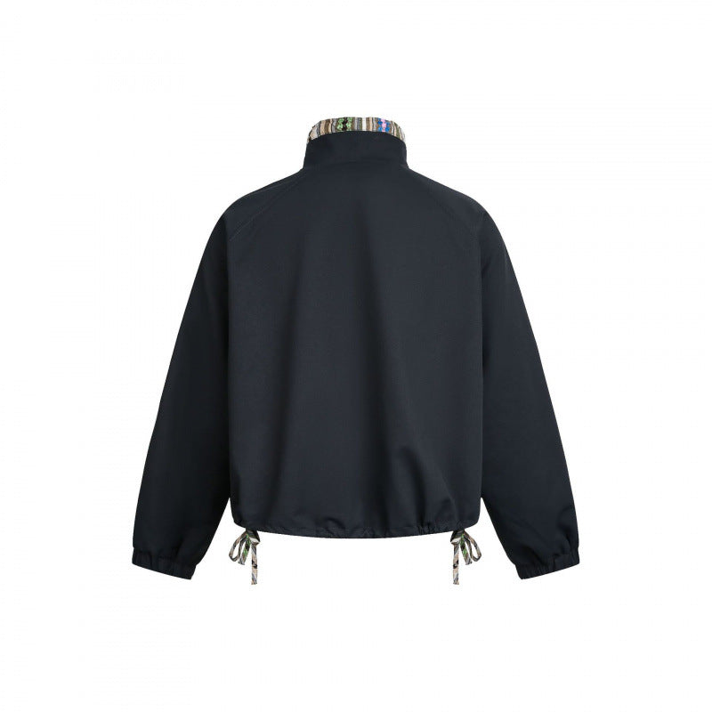 Damen Kurztaillierte Bomberjacke mit Stehkragen und gemustertem Innenfutter Drune