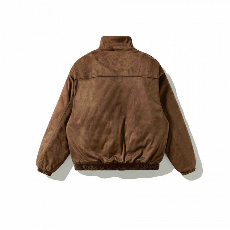 Herren Veloursleder-Optik Bomberjacke mit hohem Stehkragen und Teddyfutter Drune