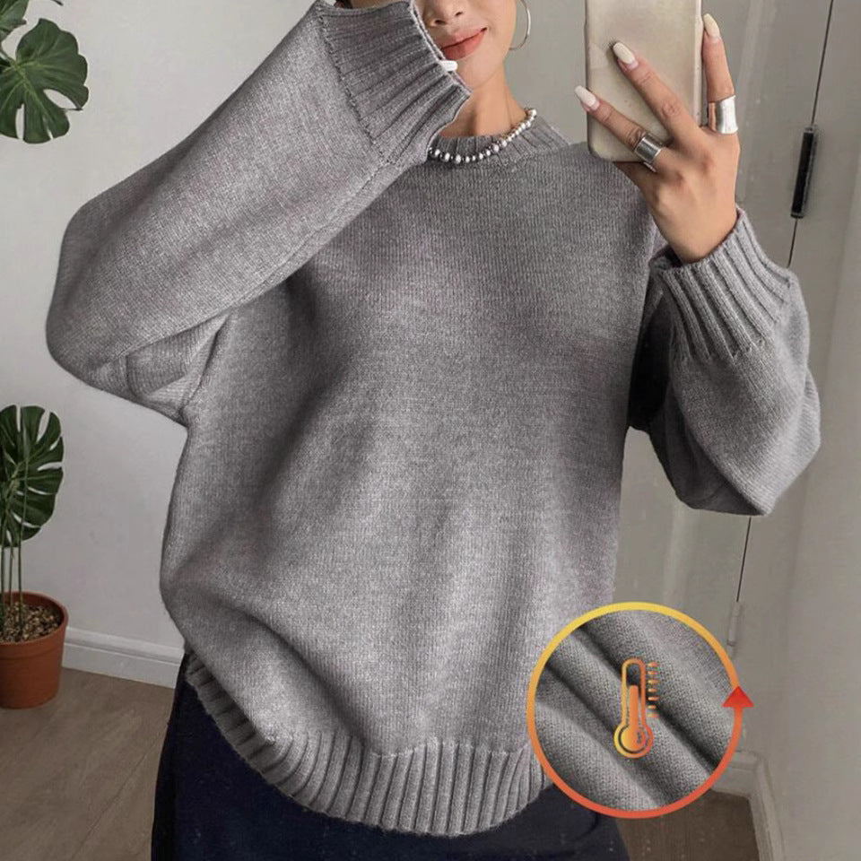 Damen Kaschmir-Optik Oversize-Pullover mit Rundhalsausschnitt und verlängerten Rippbündchen Drune