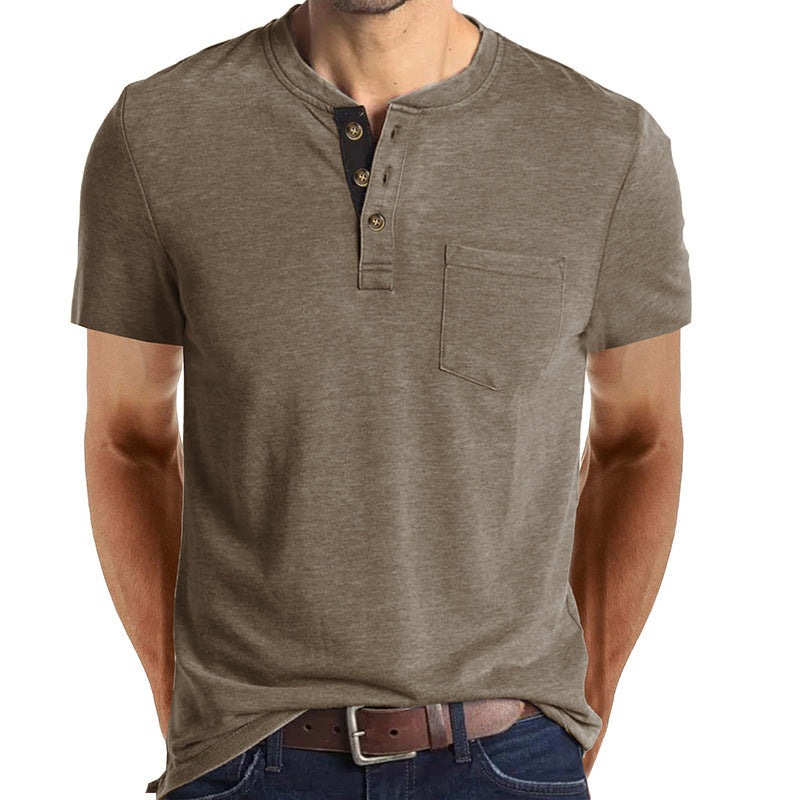 Herren Kurzarm-Henley-Shirt mit Taschen-Detail Drune