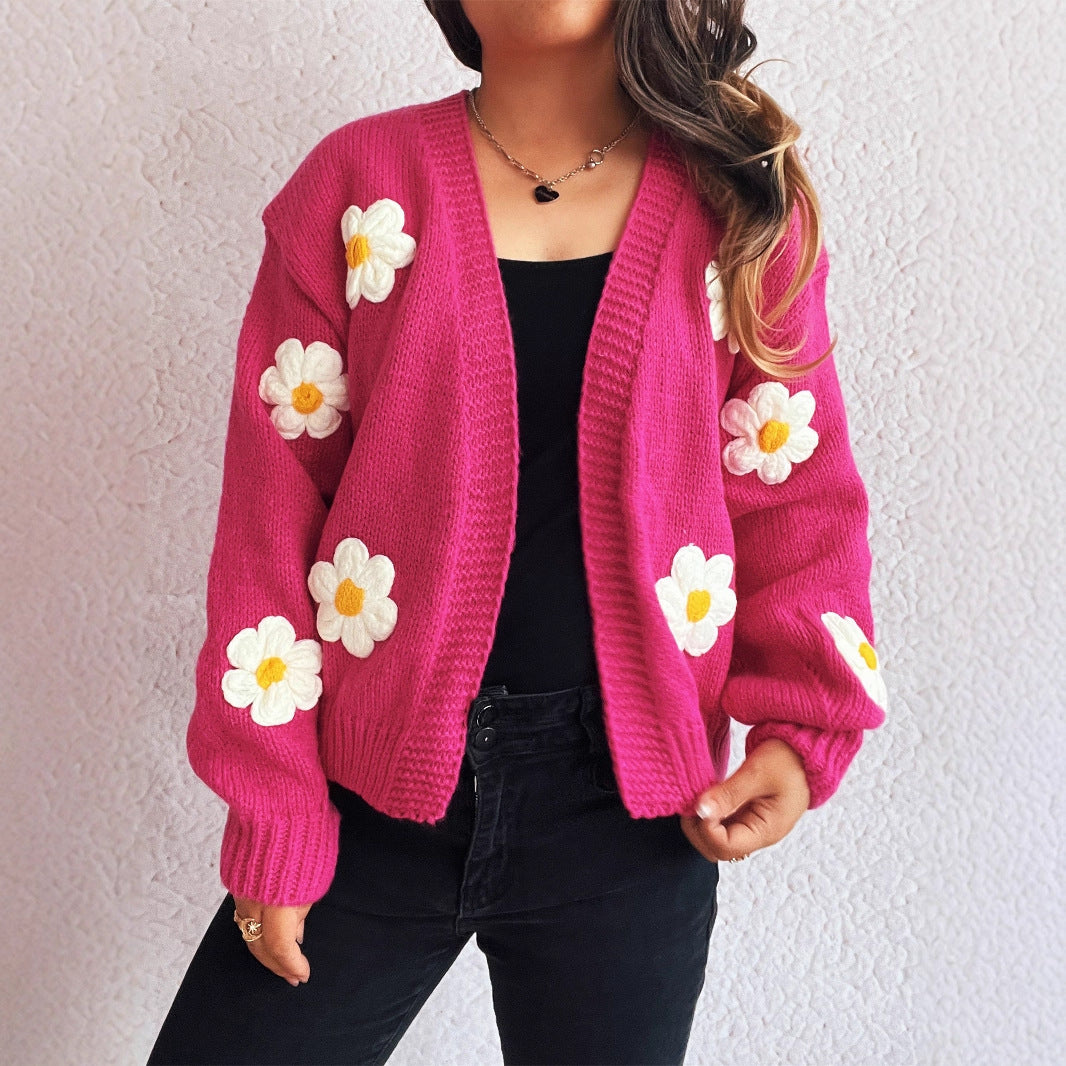 Damen Strickjacke mit floralen Applikationen Drune