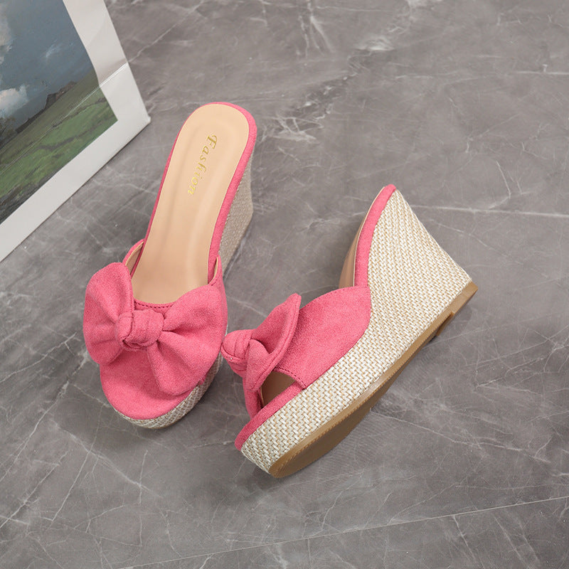 Damen Wedge-Pantoletten mit kreativem Schleifen-Design und verstellbarem Riemen Drune
