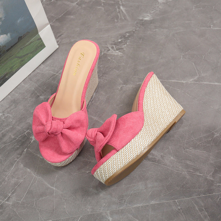 Damen Wedge-Pantoletten mit kreativem Schleifen-Design und verstellbarem Riemen Drune