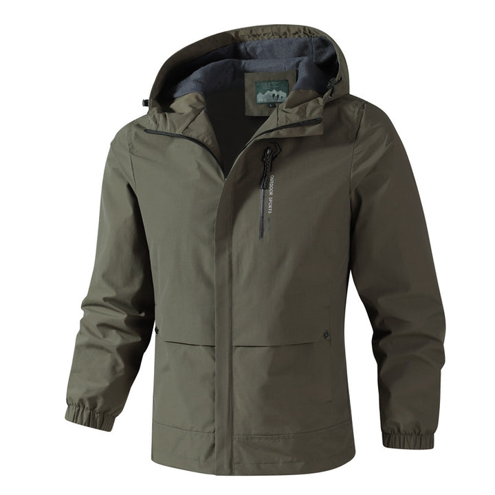 Herren Wasserdichte Softshell-Regenjacke mit Kapuze, Brust-Reißverschluss und Fleece-Innenkragen Drune