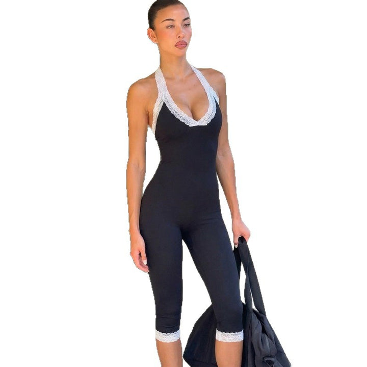 Damen Eleganter Jumpsuit mit Spitzendetails und taillierter Silhouette Drune