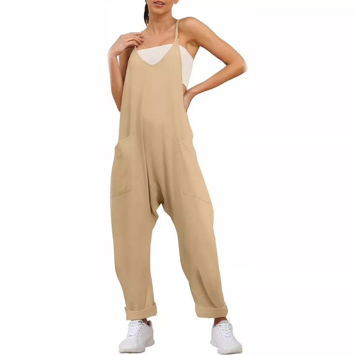 Damen Lässiger Overall mit tiefem Ausschnitt und praktischen Taschen Drune