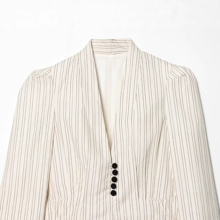 Damen Taillierter Nadelstreifen-Blazer mit Schalkragen und Schößchen Drune