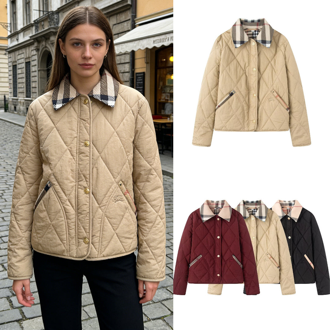 Damen Steppjacke mit karierter Kragen- und Taschenblende Drune