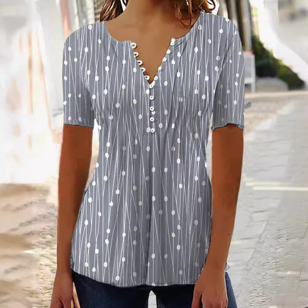 Damen nan leichte Tunika-Bluse mit V-Ausschnitt, Zierknopfleiste und Empire-Raffung Drune