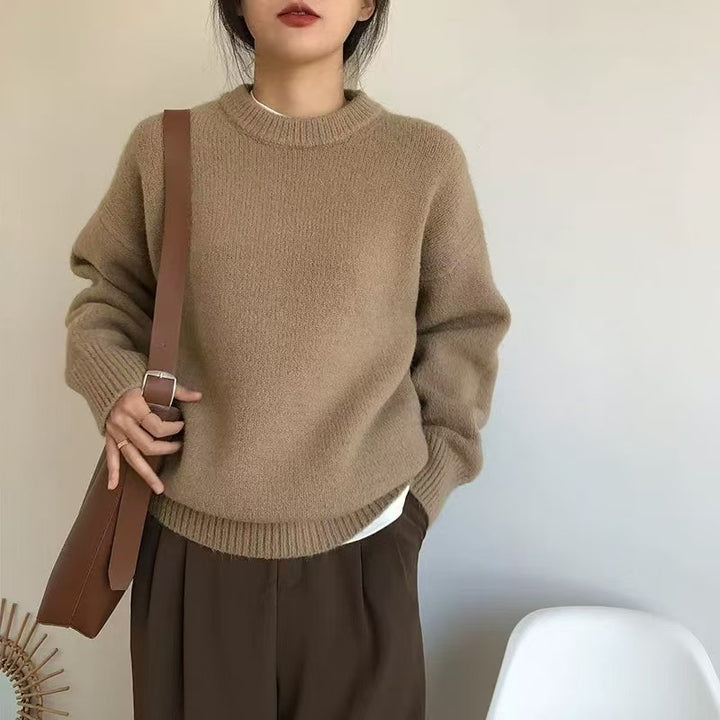Damen kuscheliger Oversized Pullover mit Rundhalsausschnitt und vertrauter Strickstruktur Drune