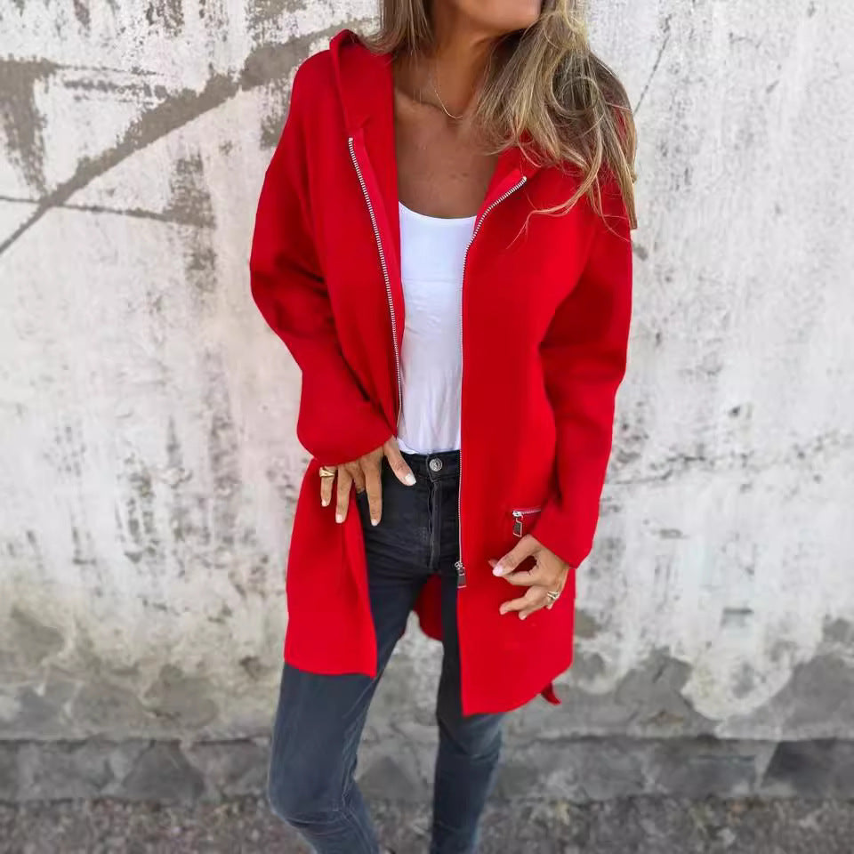 Damen langärmlige Oversized Jacke mit Reißverschluss Drune
