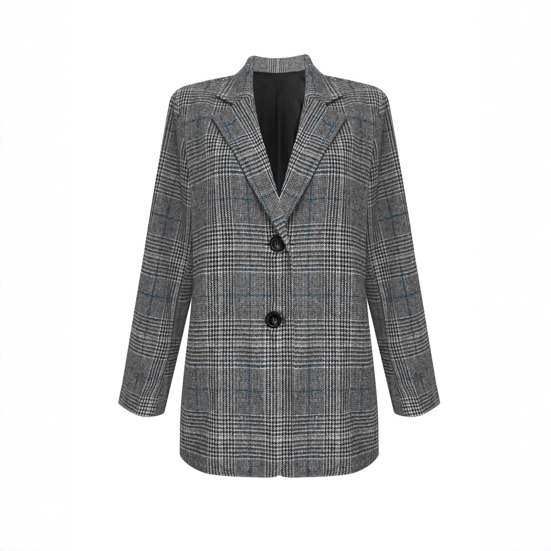 Damen Lockerer Glencheck-Blazer mit Reverskragen, Pattentaschen und Ein-Knopf-Verschluss Drune