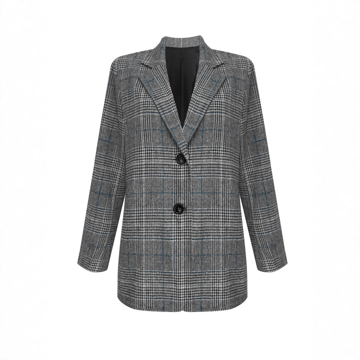 Damen Lockerer Glencheck-Blazer mit Reverskragen, Pattentaschen und Ein-Knopf-Verschluss Drune