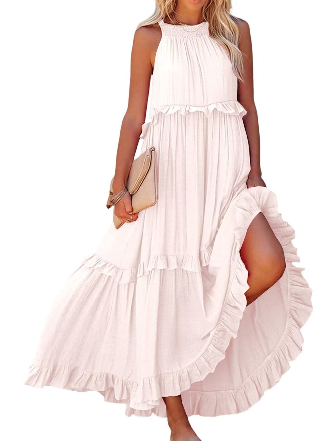Damen Maxikleid mit Rüschendetails und luftiger Silhouette Drune