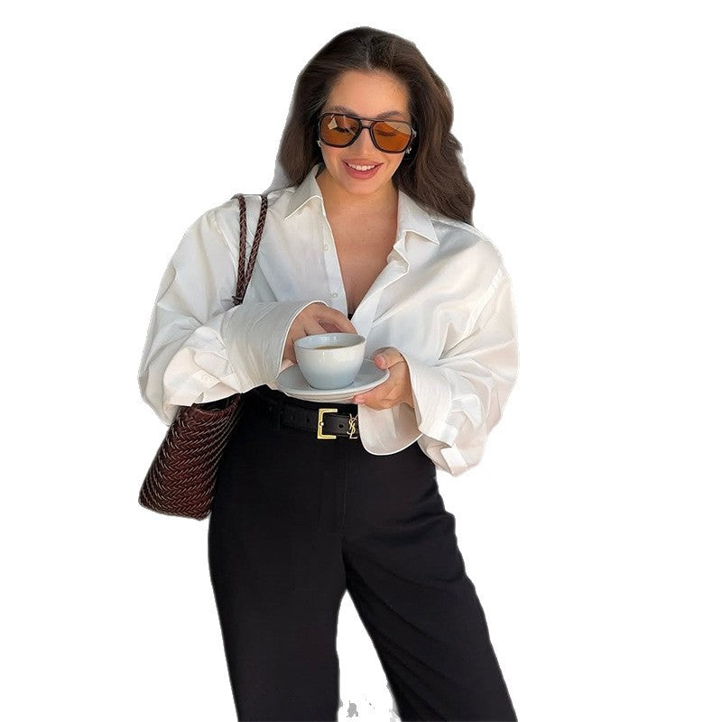Damen elegante oversize Bluse mit schmalen Ärmeln Drune