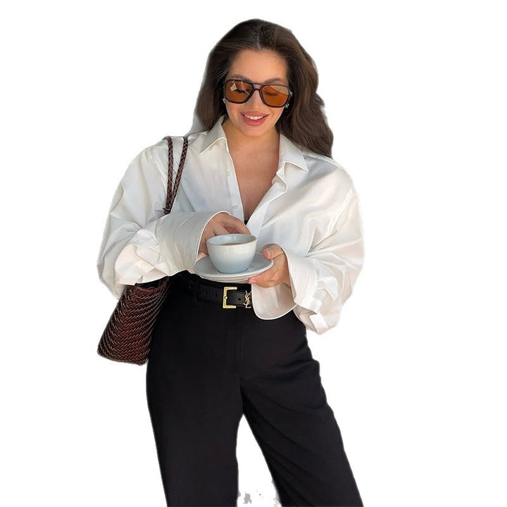 Damen elegante oversize Bluse mit schmalen Ärmeln Drune