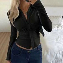 Damen Figurnahes Hemdshirt mit Raffung und taillierter Silhouette Drune