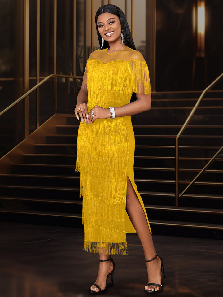 Damen elegantes Fransen Abendkleid Drune