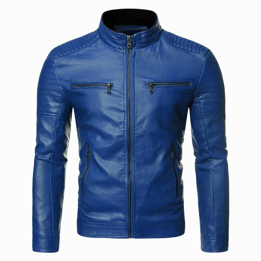 Herren Sportliche Lederjacke mit Stehkragen Drune