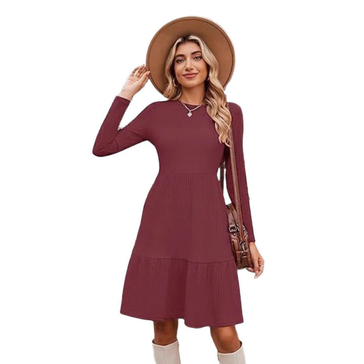 Damen Midikleid mit Rippstruktur und voluminösem Rock Drune
