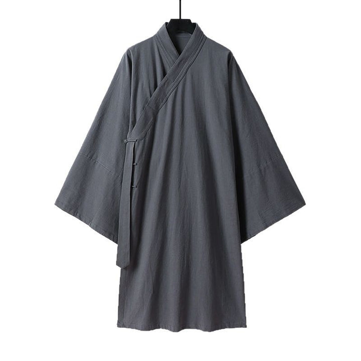 Unisex Asiatisch inspirierte Oversize-Kimono-Jacke mit Trompetenärmeln und kleinem Knebelverschluss Drune