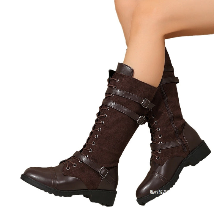 Damen Schnürstiefel mit modischem Riemendesign und robustem Profil Drune