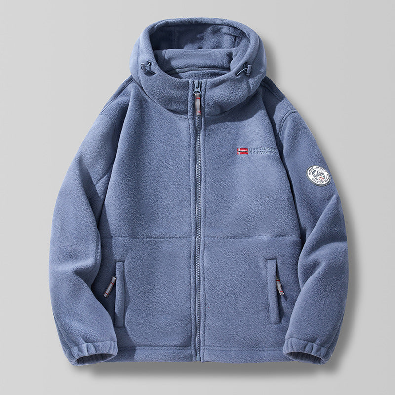 Unisex nan Kapuzen-Fleecejacke mit hochgeschlossenem Haubenkragen, durchgehendem Reißverschluss und seitlichen Einschubtaschen Drune