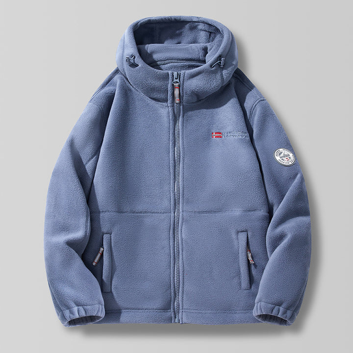 Unisex nan Kapuzen-Fleecejacke mit hochgeschlossenem Haubenkragen, durchgehendem Reißverschluss und seitlichen Einschubtaschen Drune