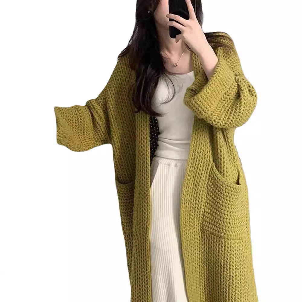 Damen Lässiger Strickmantel mit offenen Fronten und Taschen Drune