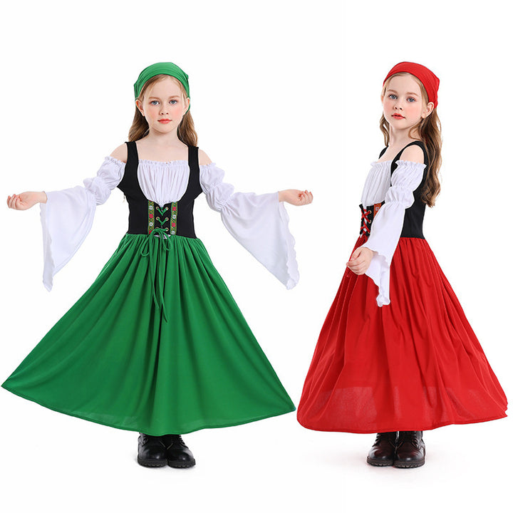 Damen nan mittelalterliches Mädchenkostüm mit Schnürmieder und Kopftuch Drune