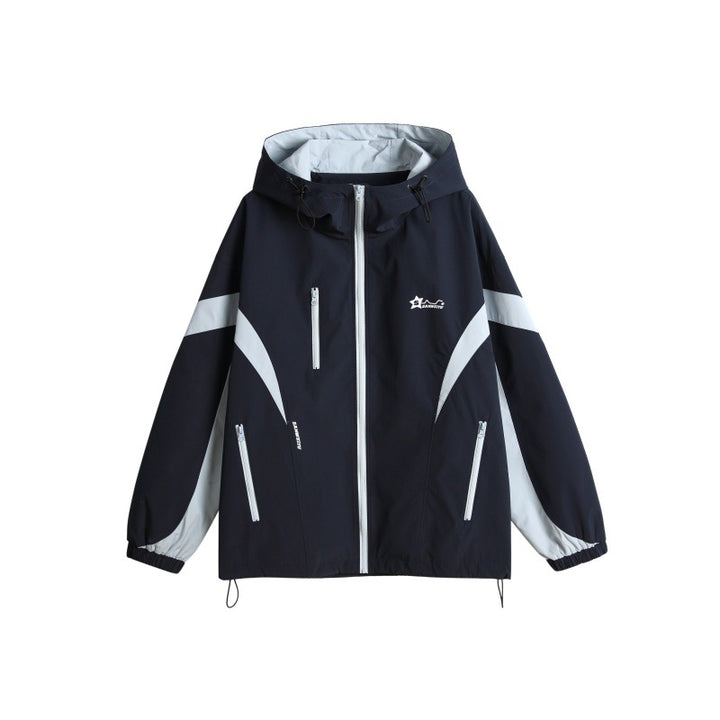 Unisex Technische Kapuzen‑Windbreakerjacke im Boxy‑Cut mit kontrastierenden Paneelen und wasserabweisenden Reißverschlüssen Drune