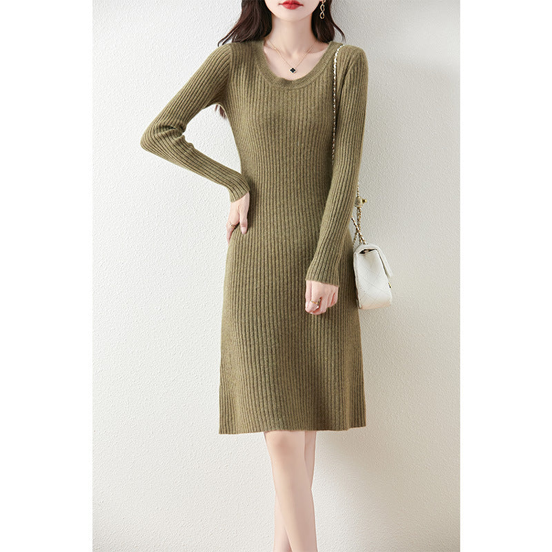 Damen Strickkleid mit feiner Rippstruktur und tailliertem Schnitt Drune