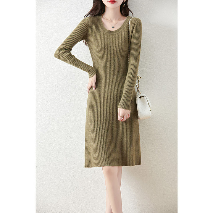 Damen Strickkleid mit feiner Rippstruktur und tailliertem Schnitt Drune