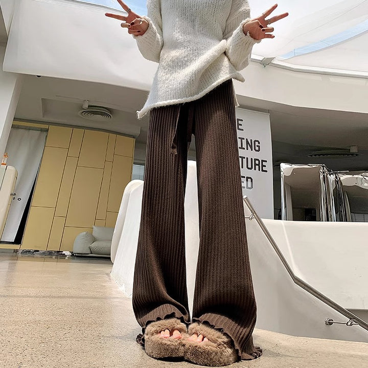 Damen Weit geschnittene Rippstrick-Hose Drune