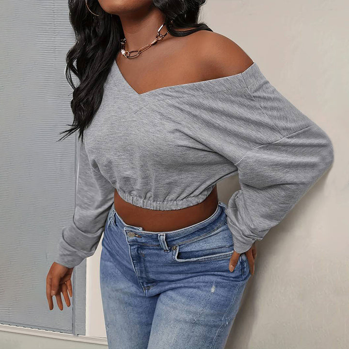 Damen lässiges Crop-Top mit schulterfreiem Design und tailliertem Saum Drune