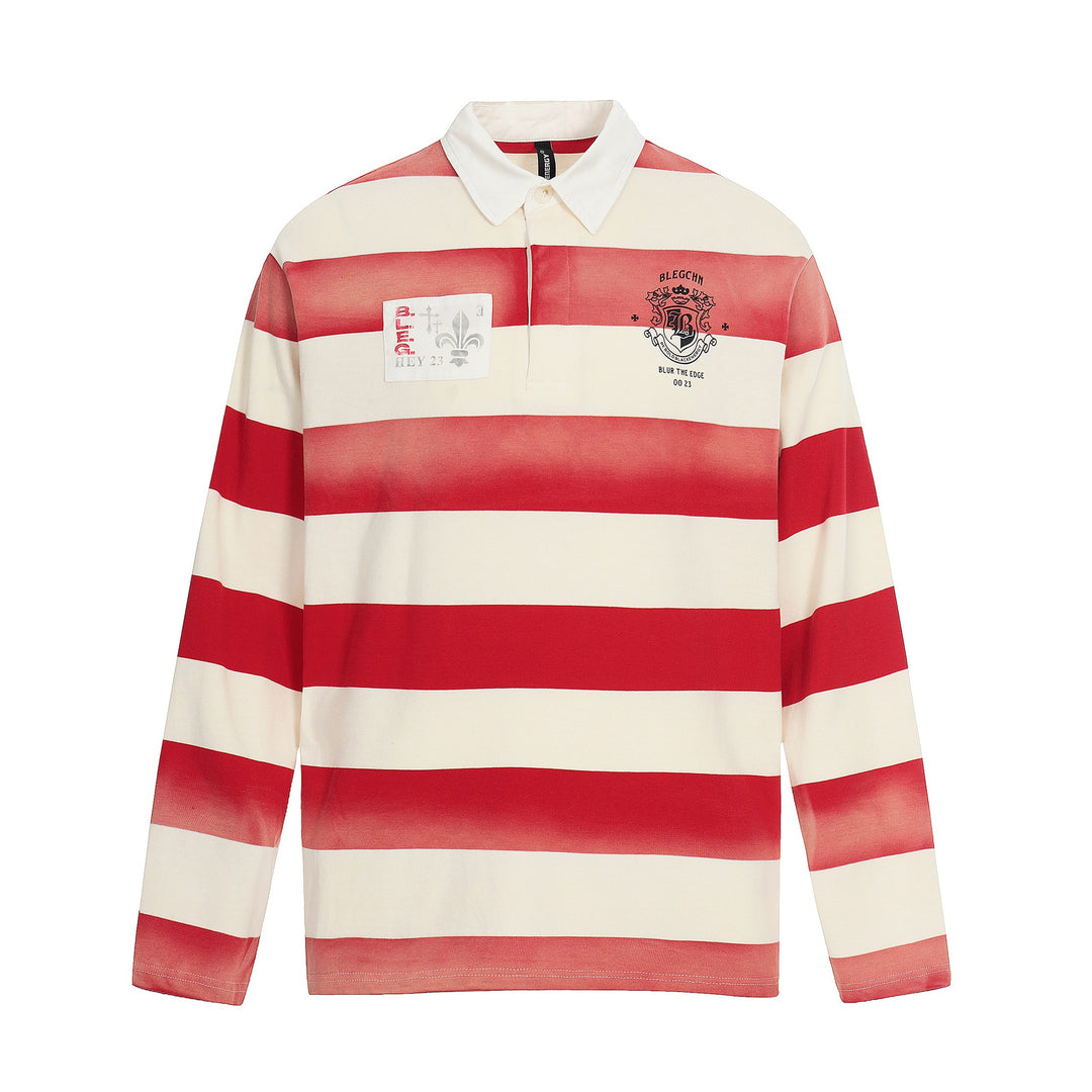 Herren Oversize Rugbyshirt mit Polokragen und breitem Streifenmuster Drune