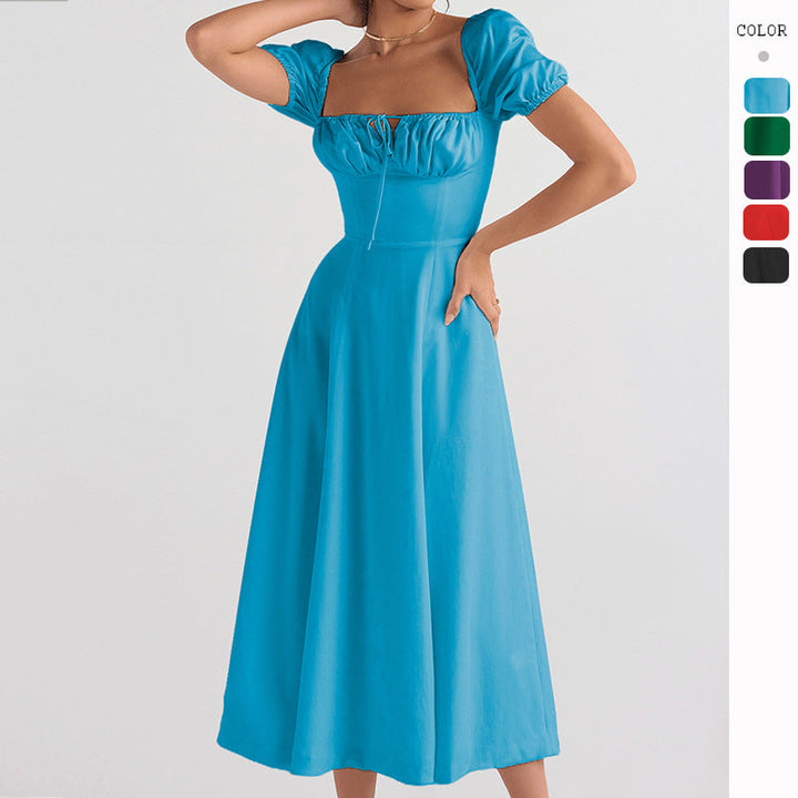 Damen Midi-Kleid mit gerafftem Oberkörper und ausgestelltem Rock Drune